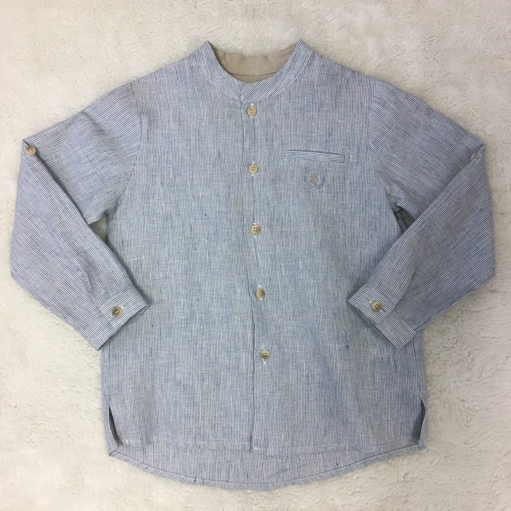 Pili Carrera Little Boy Linen Shirt Size 5Y Blue